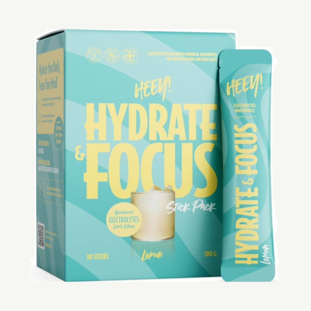 Heey! Hydrate & Focus, Electrolytes + Lions Mane, Lemon, 30 st Stick Pack