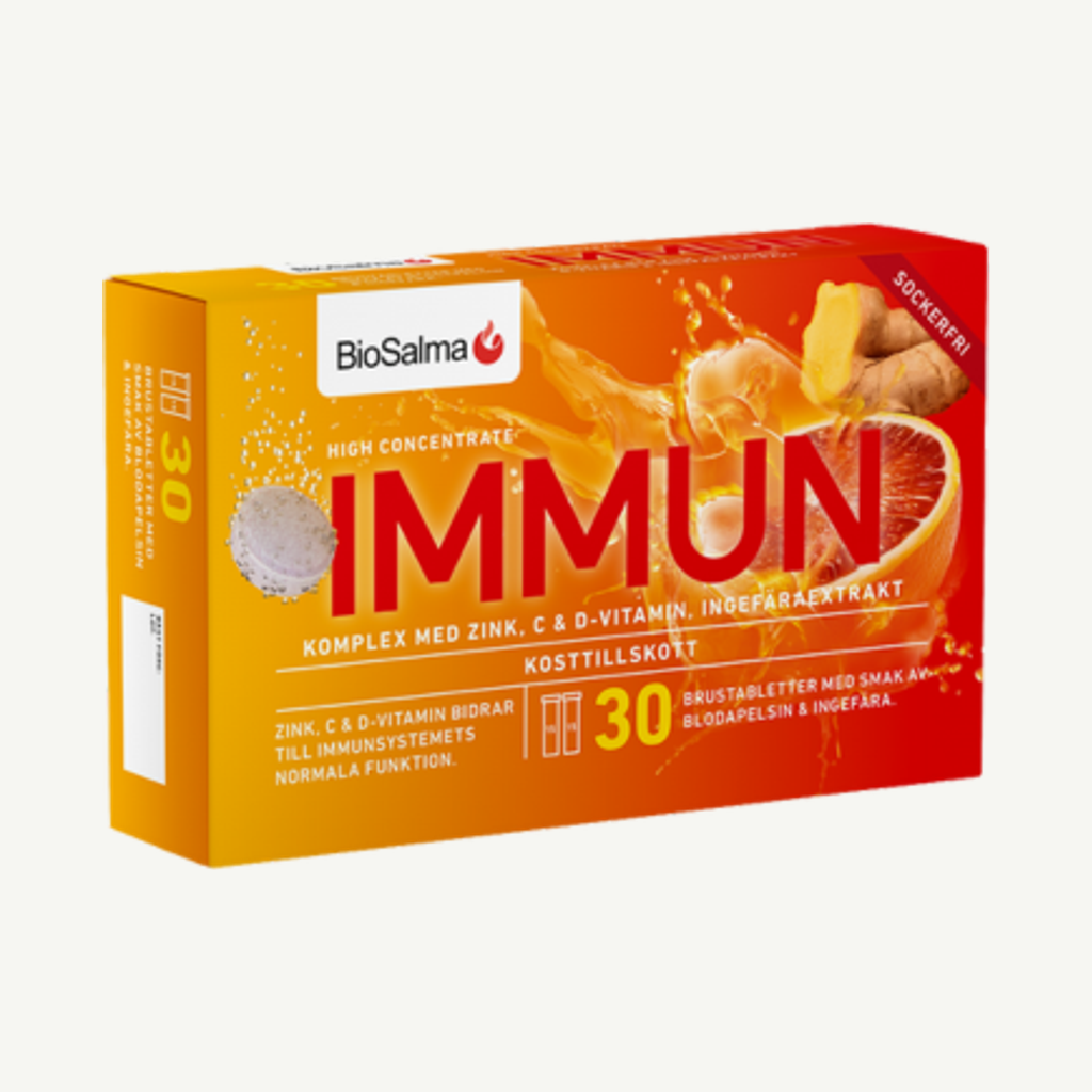 Immun C + D-vitamin + zink, 30 brustabletter